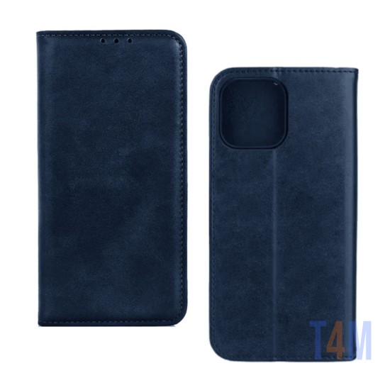 Capa Flip de Couro com Bolso Interno para Apple iPhone 15 Plus Azul